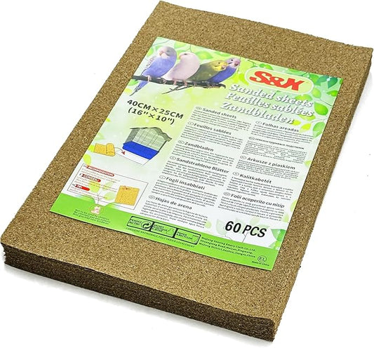 S&X Gravel Paper for Bird Cage 60-Pack 16” x 10” Bird Cage Liners Disposable, Heavy Gravel Bird Cage Liner