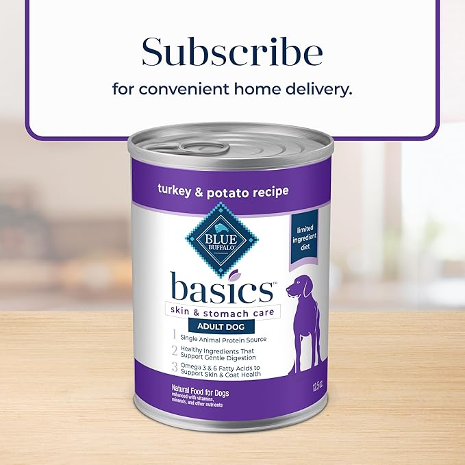 Blue Buffalo Basics Grain-Free Adult Wet Dog Food, Skin & Stomach Care, Limited Ingredient Diet, Turkey Recipe, 12.5-oz. Can, 12 Count