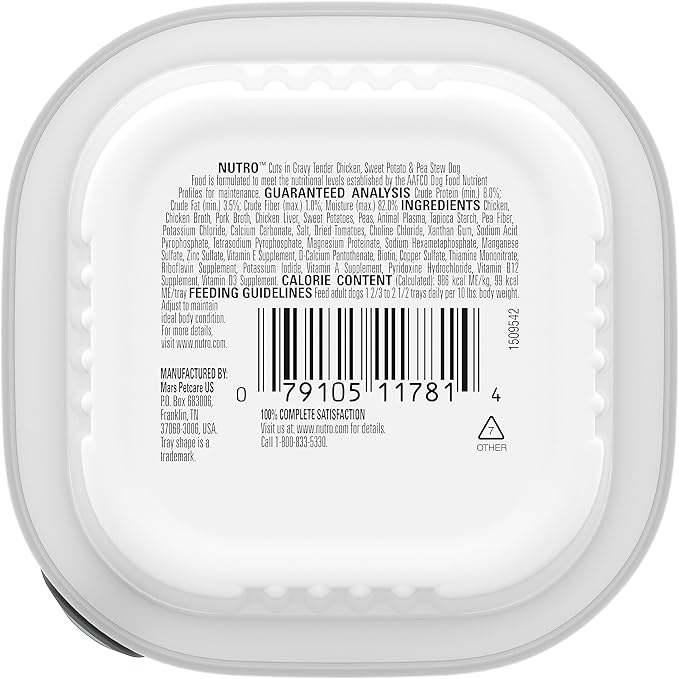 NUTRO Adult Natural Grain Free Wet Dog Food Cuts in Gravy Tender Chicken, Sweet Potato & Pea Stew Recipe, 3.5 oz. Trays (Pack of 24)