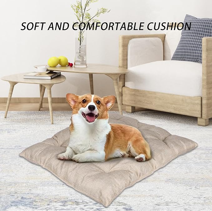 Dog House with Wooden Frame for Small Dogs or Cats Pet House with Fabric Cushion for Indoor (Beige)