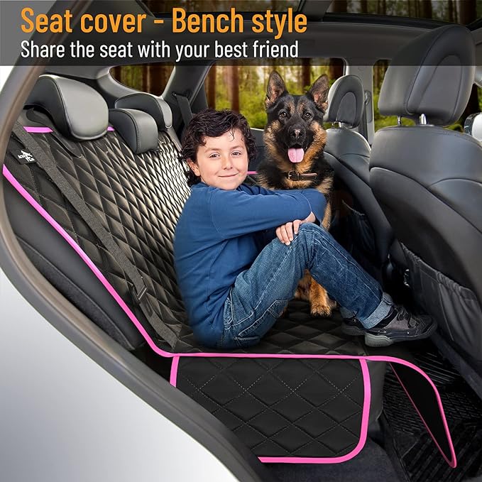 Active Pets Dog Car Seat Cover for Back Seat - Durable, Nonslip, Waterproof 600D Cotton 3-in-1 Hammock - Protector Against Dirt, Shedding and Scratching for Large SUVs and Trucks XL