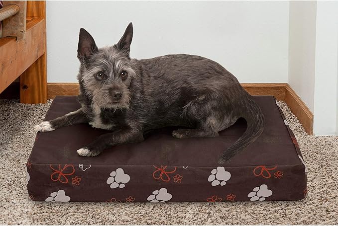 Furhaven Water-Resistant Cooling Gel Dog Bed for Small Dogs w/ Removable Washable Cover, For Dogs Up to 20 lbs - Indoor/Outdoor Garden Print Mattress - Bark Brown, Small