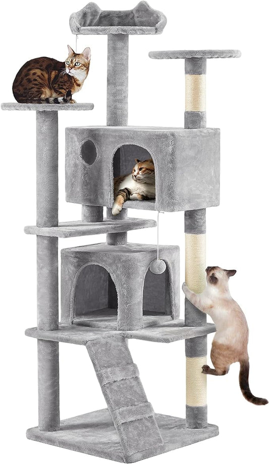 Yaheetech 70in Multi-Level Cat Tree Tall Cat Tower Cat Furniture with Condo, Scratching Posts & Dangling Ball for Indoor Cats Activity Center, Light Gray