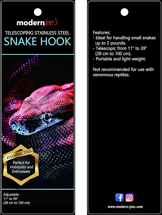Premium Extra Long Collapsible Stainless Steel Snake Hook Extends to 39 inches, Catch and Handle Corn Snakes, Kingsnakes, Rosy Boas, Ball Pythons and Other Small Snakes Up to 2 Pounds