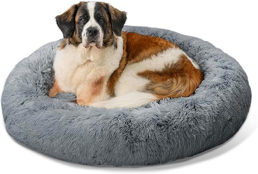 Best Friends by Sheri The Original Calming Donut Cat and Dog Bed in Shag Fur Gray, Extra Large 45"