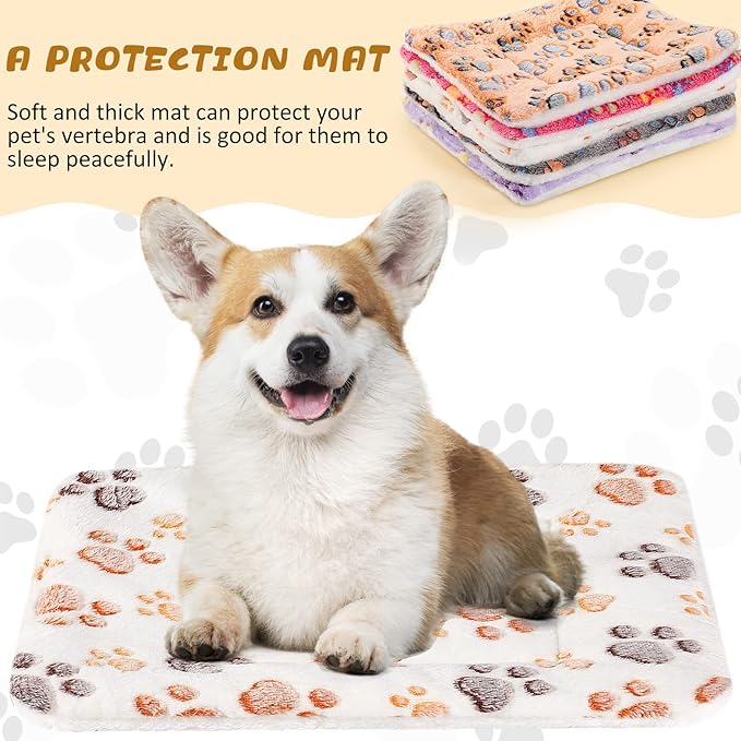 5 Pcs Guinea Pig Bed Mat Cute Cats Paw Print Blanket Bed for Small Animal Winter Soft Plush Bunny Dog Cat Bed Thickened Washable Reversible Fleece Crate Bed Mat Hamster Bedding (21 x 14 Inch)