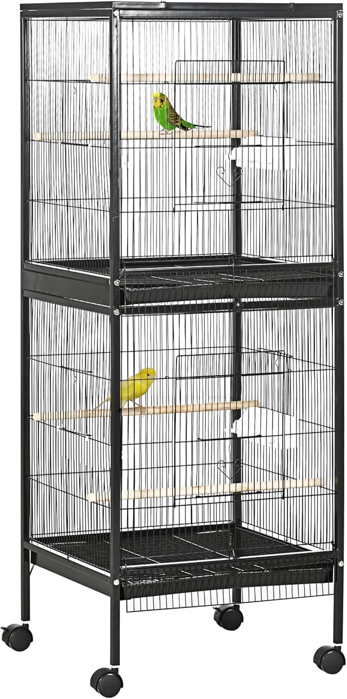 NicBex 55" Metal Bird Cage, Large Parakeet Cages with Stand,Pet Flight Birdcage for Parrot Lovebirds Finches Parakeets Budgie Parrotlet Conures,Bird Aviary Indoor with Rolling Stand,Black