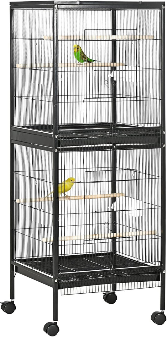 PawHut Large Bird Cage with 1.7 ft. Width for Wingspan, Bird Aviary Indoor with Multi-Door Design, Fit for a Canary, Finch, Conure, 55", Black