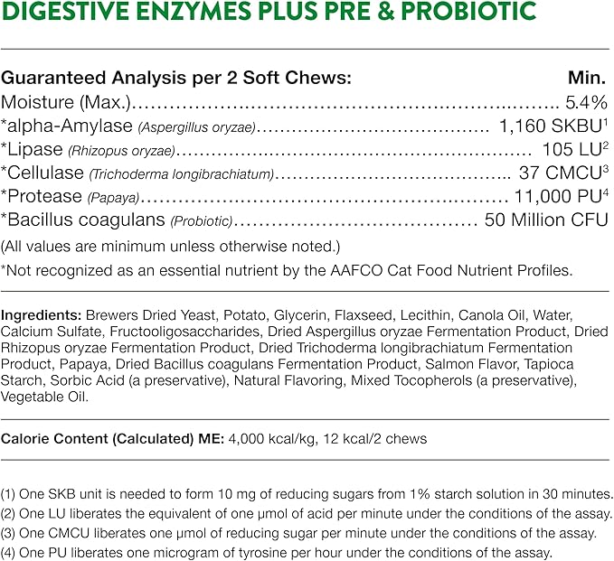 NaturVet – Digestive Enzymes for Cats Plus Probiotics – 60 Soft Chews – Helps Support Diet Change & A Healthy Digestive Tract – Aids in The Absorption of Vitamins & Minerals – 30 Day Supply