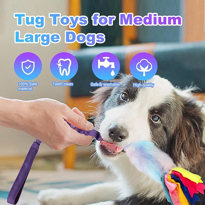 Dog Rope Toys, Nearly Indestructible Dog Rope Toys with Strong Squeak- Ideal Tug of War Interactive Dog Training Toy, Dental Cleaning Chew Toys, Dog Tug Toy for Boredom Suitable for Dogs of All Ages