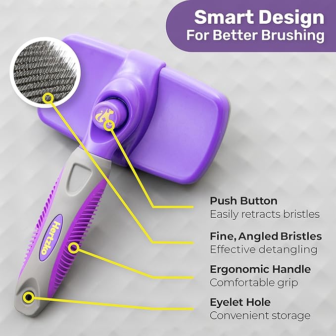 Hertko Dog & Cat Brush, Dog Brush for Shedding, Cat & Dog Grooming, Self Cleaning Slicker Brush for Pets, Grooming Brushes for Long Short Haired Dogs Cats, Deshedding Brush Rake | Original + Scissors