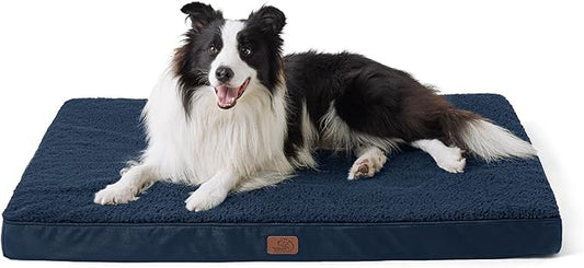 Bedsure Extra Large Dog Crate Bed - Big Orthopedic Waterproof Dog Beds with Removable Washable Cover for Large Dogs, Egg Crate Foam Pet Bed Mat, Suitable for Dogs Up to 100 lbs, Navy