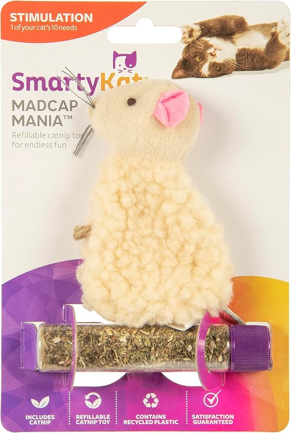 SmartyKat Madcap Mania Refillable Plush Catnip Cat Toy, Includes Catnip Tube - Randomly Selected Color, One Size