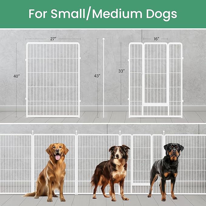 Simple Deluxe Dog Playpen, 40" Height 8 Panels Fence with Anti-Rust Coating, Metal Heavy Portable Foldable Dog Pen for Medium/Large Dogs RV Camping, White