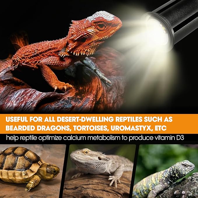 Premium UVB Reptile Light Full Spectrum for Optimal Calcium Metabolism,Desert 10.0 Bulb 3W UVA UVB Ideal for Desert-Dwelling Reptiles Bearded Dragons Tortoises