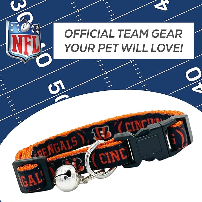 NFL CAT Collar Cincinnati Bengals Satin Cat Collar Football Team Collar for Dogs & Cats. A Shiny & Colorful Cat Collar with Ringing Bell Pendant