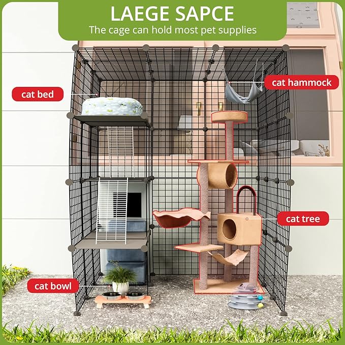 Outdoor Cat House Cat Cages Enclosure with Super Large Enter Door, Balcony Cat Playpen with Platforms,DIY Kennels Crate Large Exercise Place Ideal for 1-4 Cats