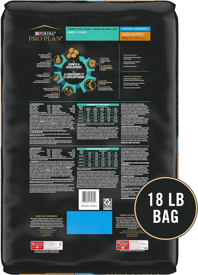 Purina Pro Plan Large Breed Dry Puppy Food, Chicken and Rice Formula - 18 lb. Bag