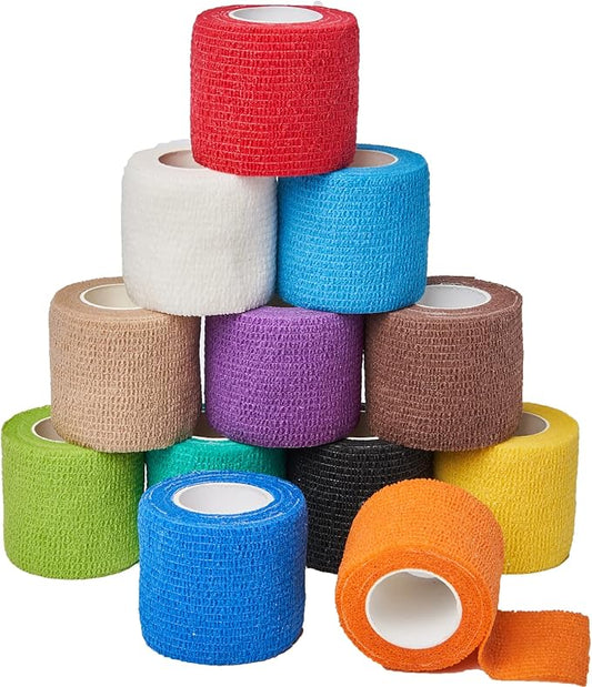 Self Adhesive Bandage Wrap, Vet wrap 2 inch, Vet Wrap for Dogs, Bandages Wrap for Human or Pets, 12 Pack