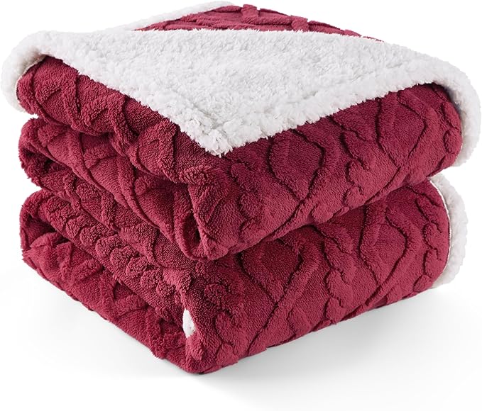 Bedsure Waterproof Dog Blankets for Large Dogs - Pet Blanket for Bed Couch Protector Washable, Premium Jacquard Coral Fleece Cat Throw Blanket, Soft Reversible Furniture Protection, 60x80, Burgundy