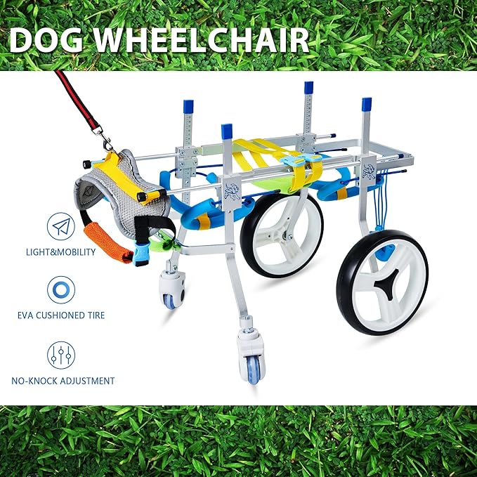 Adjustable 4-Wheel Dog Wheelchair| Pet Wheelchairs with Disabled Hind Legs Walking|Full Support Dog wheelchairs (7-Size) (M)