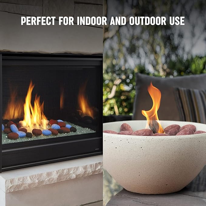 Stanbroil 24pcs Light Weight Ceramic Fiber Pebble Stones for Indoor Outdoor, Gas Inserts, Ventless, Vent Free, Electric, Outdoor Fireplaces and Fire Pits - Brick red