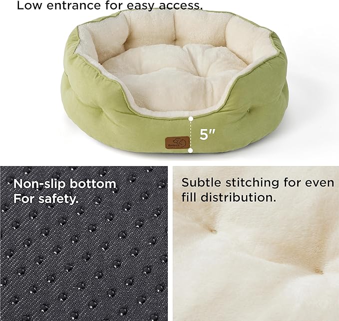 Bedsure Dog Beds for Small Dogs - Round Cat Beds for Indoor Cats, Washable Pet Bed for Puppy and Kitten with Slip-Resistant Bottom, 20 Inches, Green