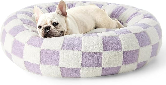 Lesure Donut Small Dog Bed - Round Cat Beds for Indoor Cats Calming Pet Beds, Cute Modern Beds with Jacquard Shaggy Plush & Anti Slip Bottom, 30 Inch, Purple