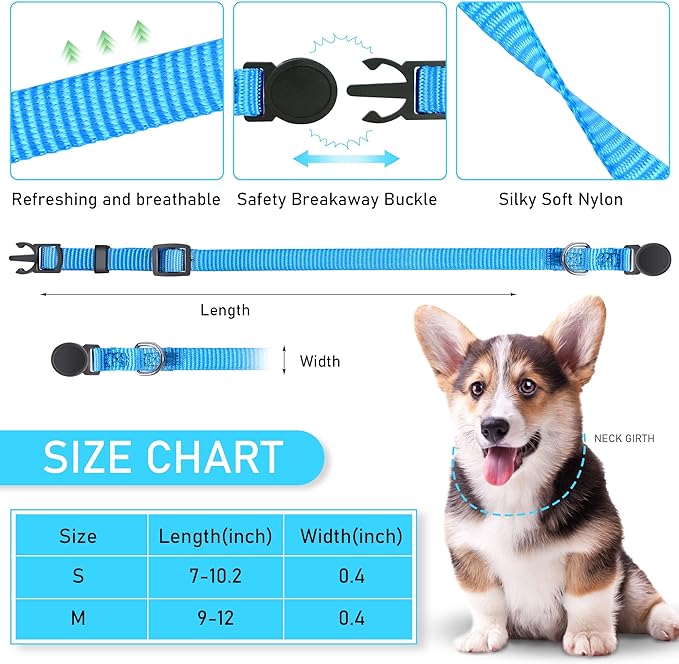 GAMUDA Small Pet Collars, Super Soft Nylon Puppy Collars, Adjustable Breakaway Litter Collars Pups, Assorted Colors Plain Whelping, Identification Collars with 2 Record Keeping Charts, Set of 12 (M)