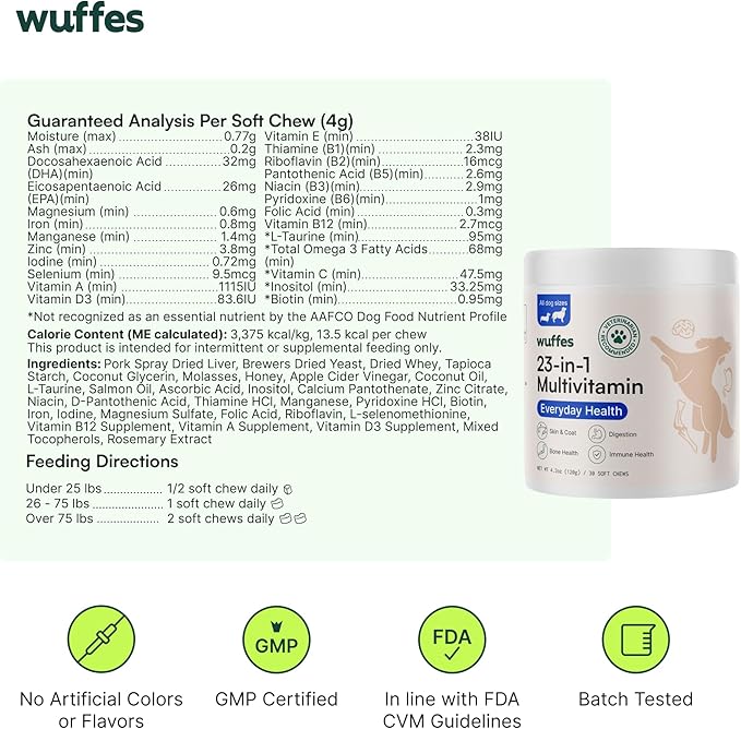 Wuffes 23-in-1 Chewable Dog Multivitamin&Supplements - Dog Multivitamin for Small&Large Breed - Pet Vitamins and Minerals for Coat, Heart, Hips&Joints, Digestion&Immune System, 30 Soft Chews (23-in-1)