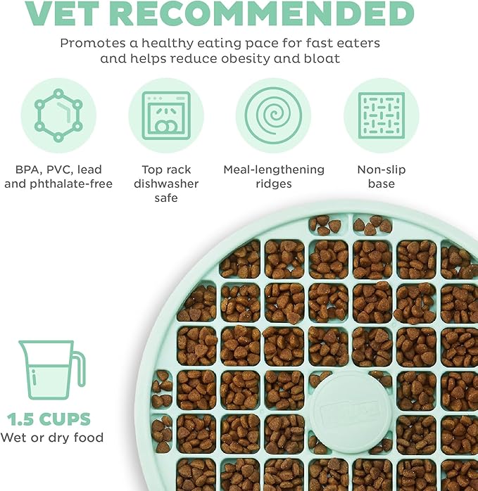 Outward Hound Fun Feeder Slo Tray Slow Feeder Dog Bowl for French Bulldogs and Other Brachycephalic Breeds or Flat-faced Breeds, One Size, Mint Green