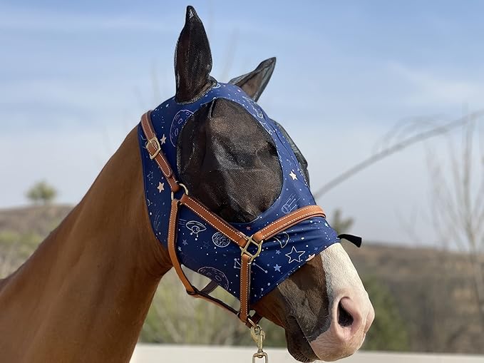 TGW RIDING Horse Fly Mask Super Comfort Horse Fly Mask Elasticity Fly Mask with Ears We Only Make Products That Horses Like (Midnight Blue, Medium)