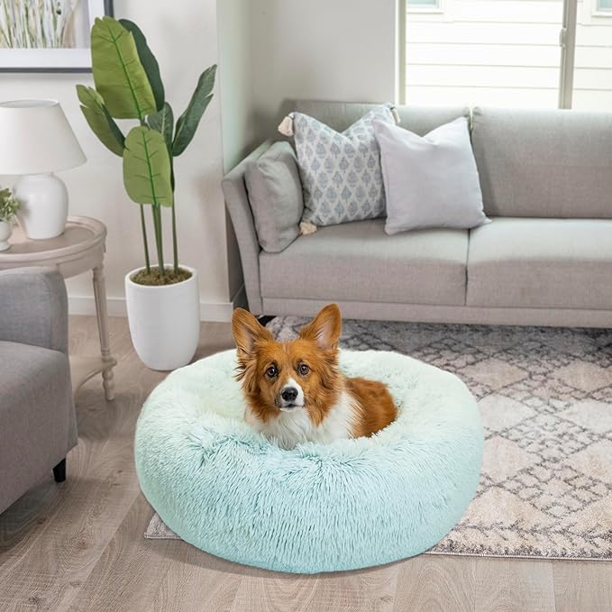 Best Friends by Sheri The Original Calming Donut Cat and Dog Bed in Shag Fur Baby Blue, Medium 30"