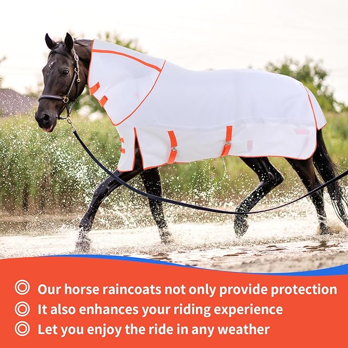 2 Pieces 600d Waterproof Horse Sheet 78" Size Stylish White and Orange Horse Vest with Neck to Protect Your Horse Against Flies and UV Brace for Summer and Rainy