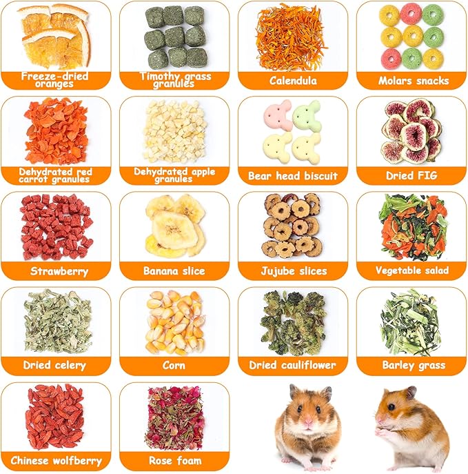 18 Grids Bunny Natural Mix Treats, Bunny Chew Toys, Guinea Pig Snacks，Healthy Bunny Treats,Rabbit Chew Toys,Small Animal Treats (Fruit+Vegetable, M)