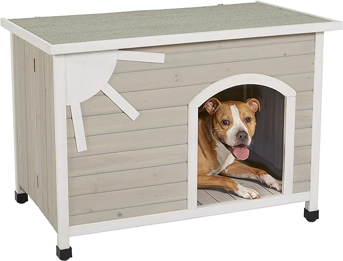 MidWest Homes for Pets Eilio Folding Outdoor Wood Dog House, No Tools Required for Assembly | Dog House Ideal for Medium Dog Breeds, Beige (12EWDH-M)