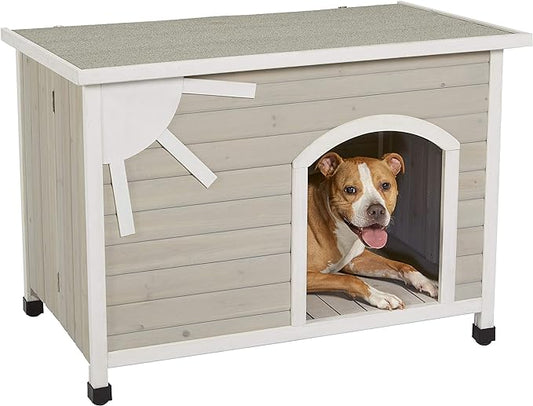 MidWest Homes for Pets Eilio Folding Outdoor Wood Dog House, No Tools Required for Assembly | Dog House Ideal for Medium Dog Breeds, Beige (12EWDH-M)