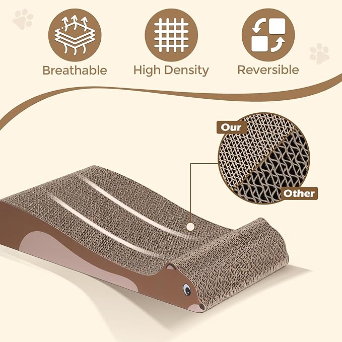 ComSaf Cat Scratching Board 2 Pack, Cat Scratcher Cardboard, Curved Cat Scratcher, Cute Cat Scratch Pad for Kitty, Recycle Cardboard Cat Scratcher, Double-Sided Pad for Long Lasting Use (Brown)