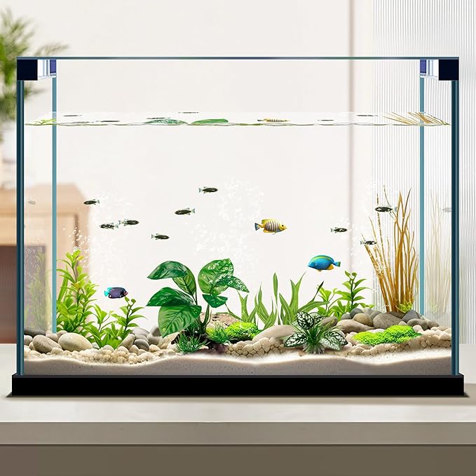 Reptile Artificial Plants, Terrarium Plants Decorations Supplies, Aquarium Fish Tank Plant, Amphibian Habitat Hideout Tank Accessories (M Set-2pcs/G)