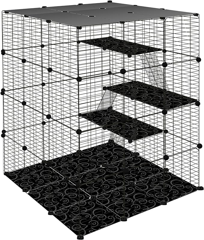 4-Tier Large Cat Cages Indoor, DIY Cat Enclosure, Cat Playpen Catio Detachable Metal Wire Kennels Pet Crate Large Exercise Place Ideal for 1-4 Cat