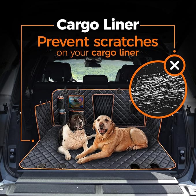 Dog Car Seat Cover for Back Seat for XL Cars, SUVs & Trucks, 100% Waterproof Non-Slip Dog Hammock for car, 600D Heavy Duty Scratch Proof Durable pet car Rear seat Cover w/Mesh Window, Storage Pockets