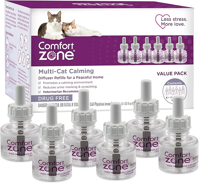 Comfort Zone Multi Cat Calming Diffuser Refills Value Kit: 6 pack; Pheromones to Reduce Cat Fighting, Spraying & Scratching