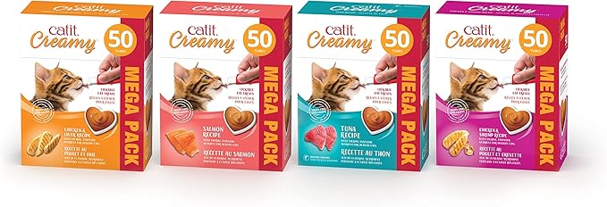 Catit Creamy Lickable Cat Treat, Healthy Cat Treat, Salmon, 50 Pack