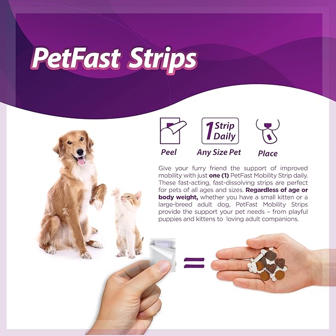 Mobility Strips for Hip & Joint - Fast-Acting Oral Supplement with UC-II® for Dogs and Cats - Joint Health Support with Boswellia, Choline, Vitamin E & D3 - Fast Dissolving Strips