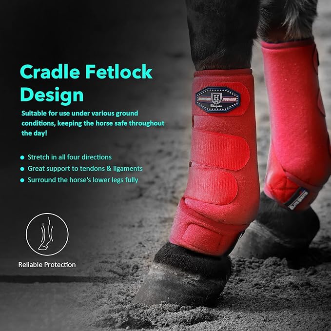 Harrison Howard Horse Sport Medicine Front Shock-Absorbing Boots All-Round Lower Limb Protection & Support Sport Boots Athletic Boots Perfect for Endurance Training and Performance Scarlet Red M