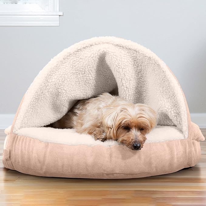 Furhaven 26" Round Memory Foam Dog Bed for Medium/Small Dogs w/ Removable Washable Cover, For Dogs Up to 30 lbs - Sherpa & Suede Snuggery - Cream, 26-inch