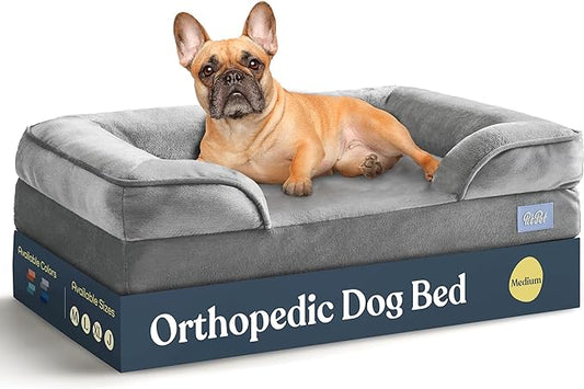 Orthopedic Sofa Dog Bed - Ultra Comfortable Dog Beds for Medium Dogs - Breathable & Waterproof Pet Bed- Egg Foam Sofa Bed with Extra Head and Neck Support - Removable Washable Cover & Nonslip Bottom.