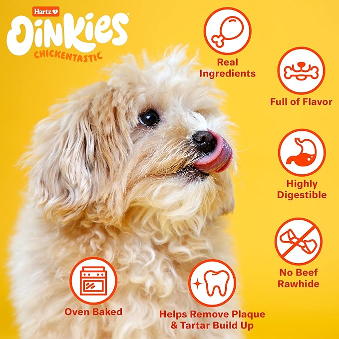 Hartz Oinkies Rawhide-Free Tender Treats Wrapped with Chicken Dog Treats Chews, 72 Count, Highly Digestible, No Artificial Flavors, Perfect for Smaller and Senior Dogs