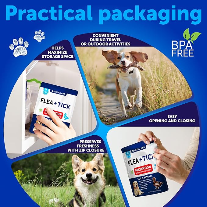 Flea and Tick Prevention for Dogs Chewables - Made in USA - Flea and Tick Chewables for Dogs - Natural Flea and Tick Supplement for Dogs - Oral Flea Pills for Dogs - Pest Defense - All Breeds & Ages
