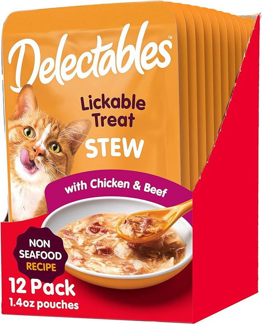 Hartz Delectables Non-Seafood Stew Lickable Wet Cat Treats, Chicken & Beef, 1.4 Ounce (Pack of 12)